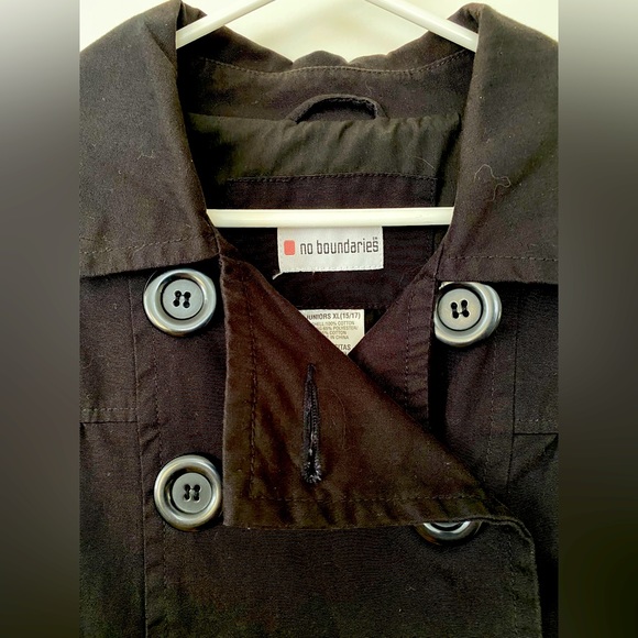 No Boundaries short black military button coat buckle sleeves EUC pea trench - Picture 7 of 8